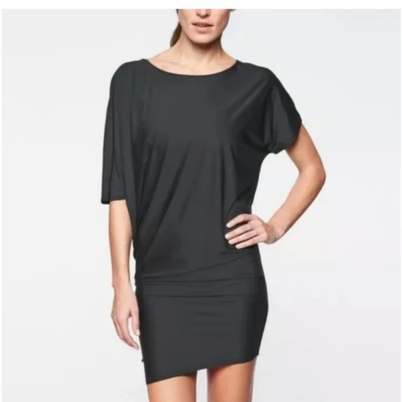 Athleta Sunlover Hilo UPH Asymmetrical Black Athletic Stretch Dress Scoop Neck - Picture 10 of 11